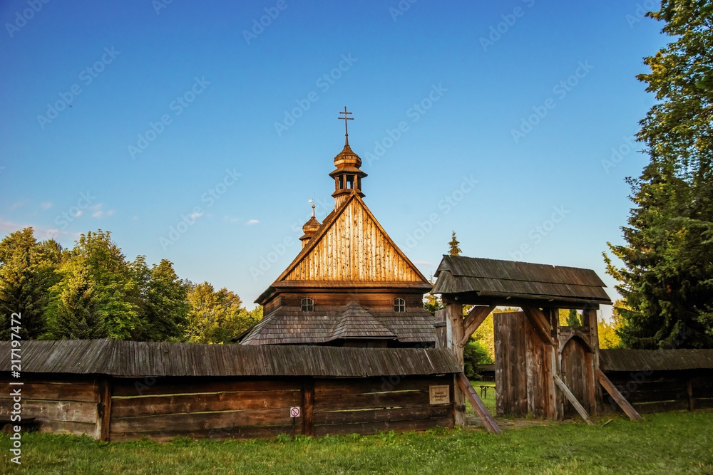 Old wooden Church in the village of Poland, Europe.