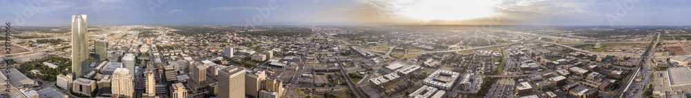 360 degree aerial panorama of Oklahoma City at dawn.