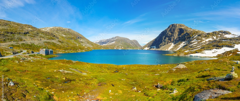 Panorama of the lake Djupvatnet on the road to mount Dalsnibba in Norway