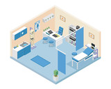 Modern Hospital Doctor Room Area Interior in Isometric View Illustration In Isolated White Background