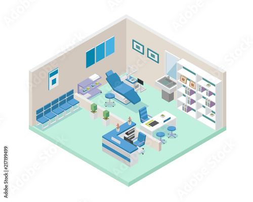 Modern Hospital Dentistry Room Area Interior in Isometric View Illustration In Isolated White Background