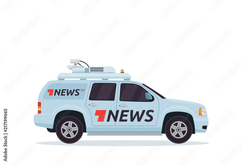 Modern Breaking News Mobile Broadcasting Vehicle Illustration