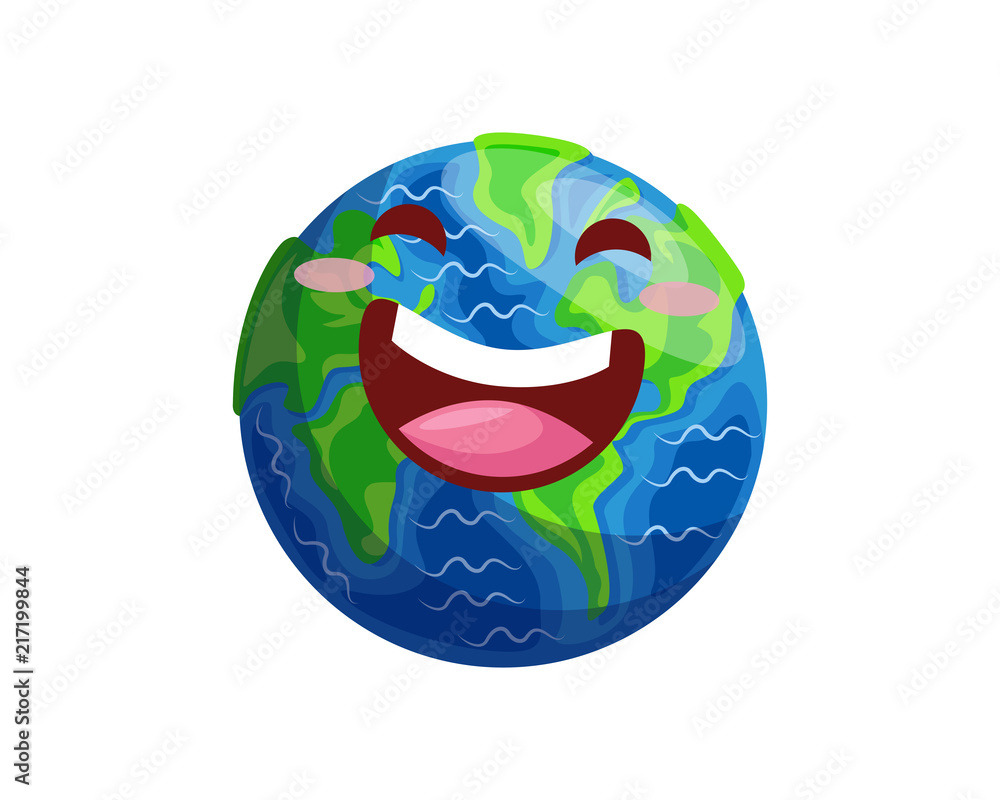 Fototapeta premium Happy Cute Earth Planet Cartoon Character Illustration