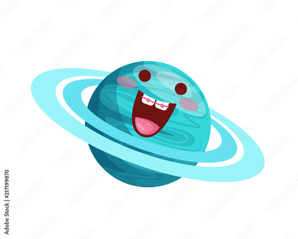 Happy Cute Uranus Planet Cartoon Character Illustration Stock Vector |  Adobe Stock