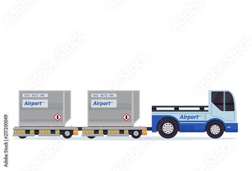 Modern Airport Ground Support Vehicle Luggage Towing Truck Equipment Illustration In Isolated White Background