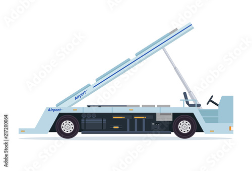 Modern Airport Mobile Hydraulic Belt Luggage Loader Ground Support Vehicle Equipment Illustration In Isolated White Background