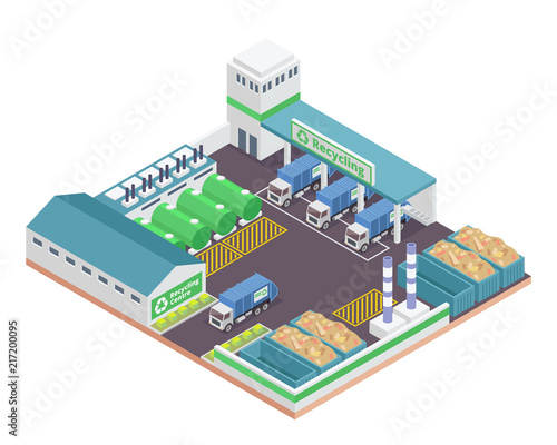 Modern Isometric Green Recycle Factory Building With Solar Panel Energy Illustration