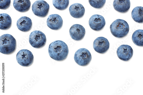 healthy background. blueberries isolated on white background. top view