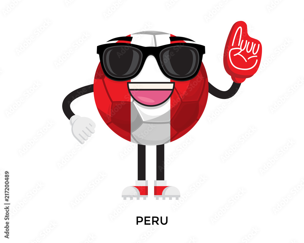 Cool International Peru Flag Soccer Ball Supporter Mascot Tournament Illustration