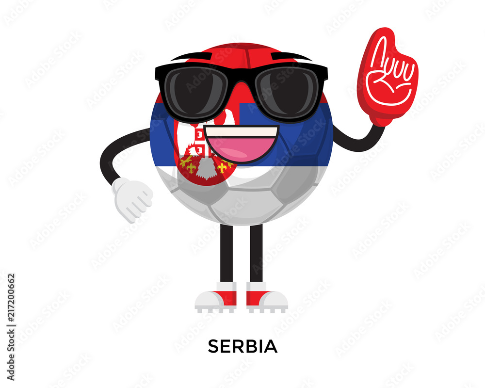 Fototapeta premium Cool International Serbia Flag Soccer Ball Supporter Mascot Tournament Illustration