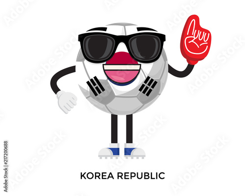 Cool International Korea Republic Flag Soccer Ball Supporter Mascot Tournament Illustration