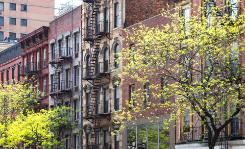 Block of old historic buildings along 3rd Avenue in the East Village of Manhattan, New York City