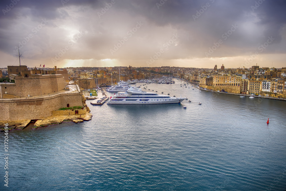 Fort St Angelo dominates Grand Harbour of Valletta, Malta