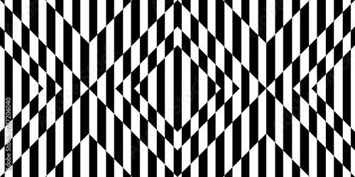 Abstract black and white striped background. Geometric seamless pattern with visual distortion effect. Optical illusion. Op art.