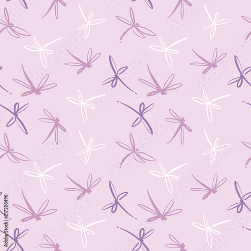 Seamless pattern vector with wind blow flowers and dragonflies. beautiful hand-drawn illustration
