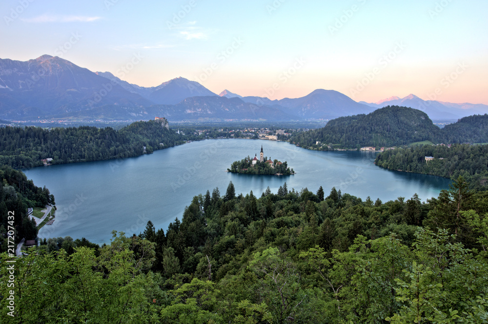 Bled Lake with Church Island and Castle Behind