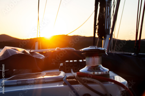 Winch on a yacht at sunset