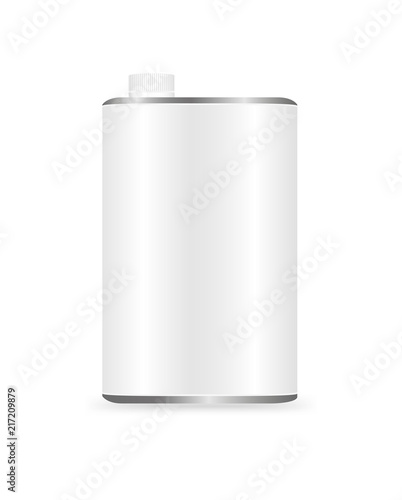 Vector metal liquid container can. Blank template of a chemical solvent isolated on white background.