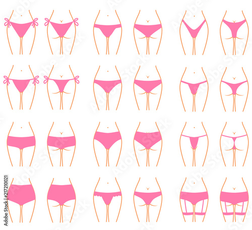 Set of Different femele underpats front and back view