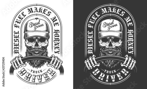Trucker emblem with skull