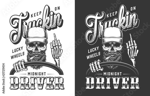 Trucker emblem with skull