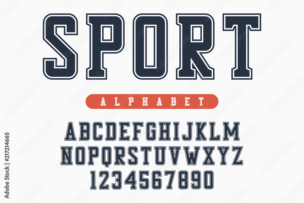 Sport font, original college alphabet. Athletic style letters and numbers  for sportswear, t-shirt, university logo. Retro varsity typeface. Vector  illustration. vector de Stock | Adobe Stock
