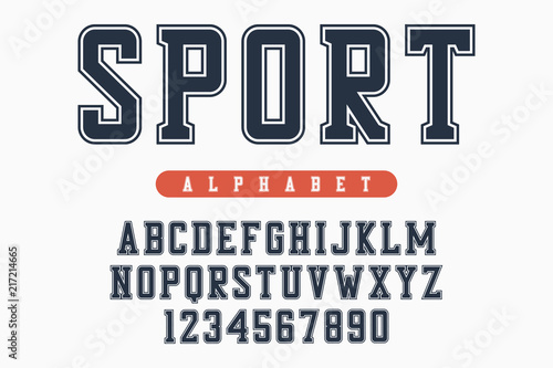Sport font, original college alphabet. Athletic style letters and numbers for sportswear, t-shirt, university logo. Retro varsity typeface. Vector illustration.