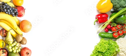 Panel kuchenny z motywem Frame of fresh vegetables and fruits isolated on white background