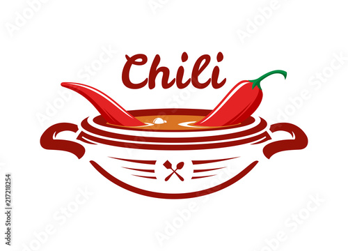 Chili soup with red pepper vector emblem