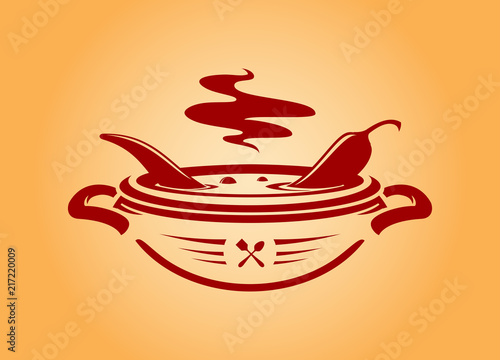 Chili pepper in bowl vector icon emblem