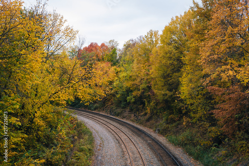 Fall color and railroad tracks in Remington  Baltimore  Maryland