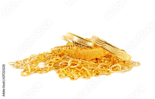 Pile of gold chains and bracelets