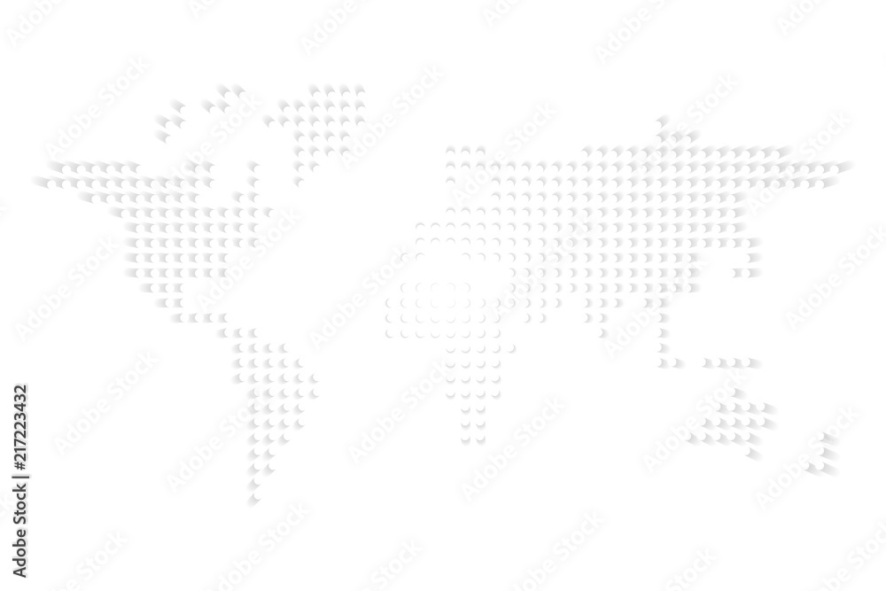 Fototapeta premium Dotted World map. White dots with dropped shadow on white background. Vector illustration.