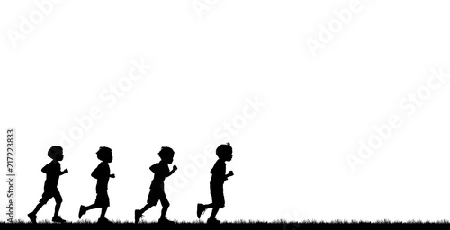 Silhouette boys  running  on white background