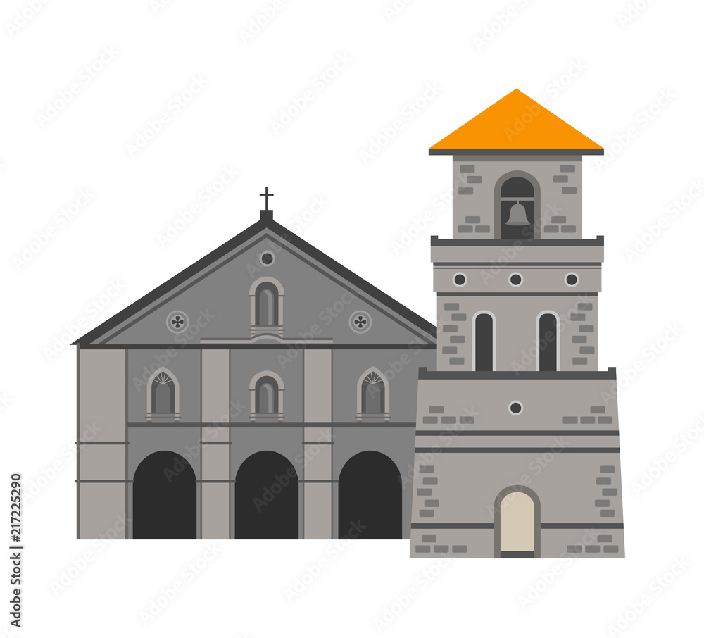 Baclayon Church, Bohol, Philippines. Vector flat illustration isolated on white background.
