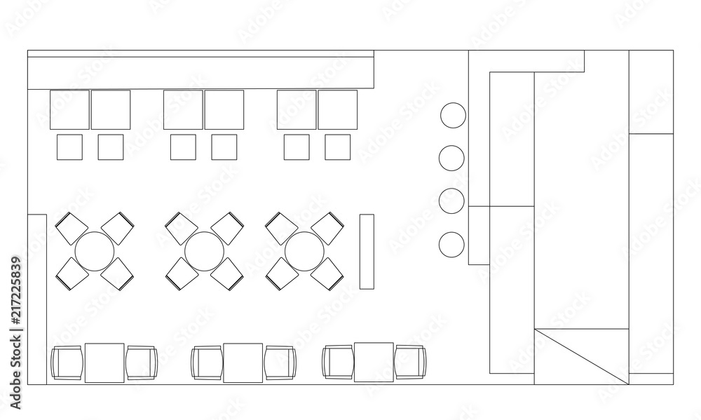 Standard cafe furniture symbols on floor plans Standard cafe furniture symbols on floor plans