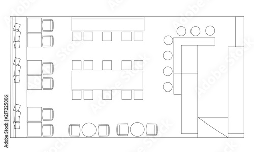 Standard cafe furniture symbols on floor plans