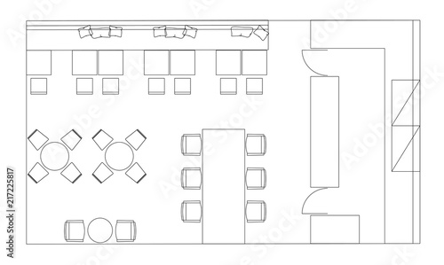 Standard cafe furniture symbols on floor plans