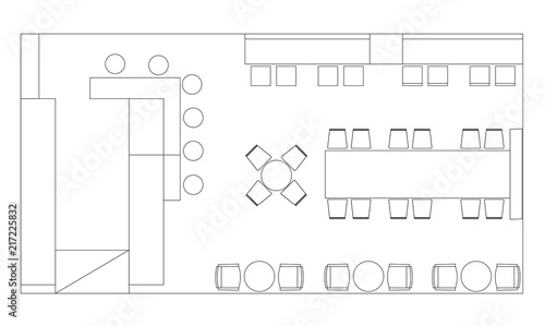 Standard cafe furniture symbols on floor plans