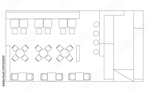 Standard cafe furniture symbols on floor plans