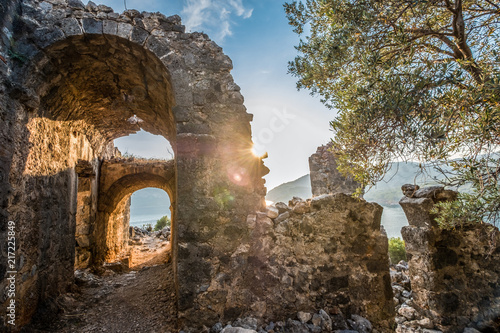 Ruined stone building in Gemiler island , Kayavillage, Fethiye, Turkey © aydemir