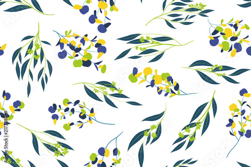 Eucalyptus Vector. Colorful Seamless Pattern with Vector Leaves  Branches and Floral Elements. Elegant Background for Wedding Design  Fabric  Textile  Dress. Eucalyptus Vector in Watercolor Style.