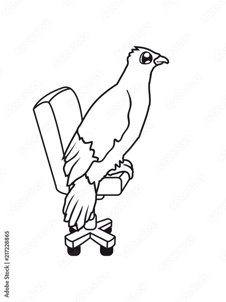 Fototapeta premium stuhl computer arbeit büro job nerd geek pc spielen zocken schreibtisch süß niedlich comic cartoon gesicht rabe sitzend adler falke taube vogel fliegen clipart