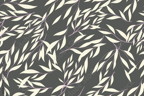Eucalyptus Vector. Colorful Seamless Pattern with Vector Leaves, Branches and Floral Elements. Elegant Background for Wedding Design, Fabric, Textile, Dress. Eucalyptus Vector in Pastel Color Design. © ingara