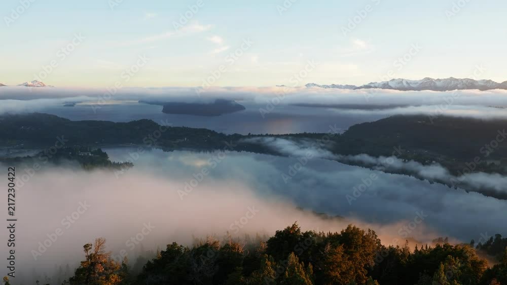 Nahuel Huapi Lake at sunrise, seen from Cerro Campanario, Nahuel Huapi National Park, Rio Negro Province, Argentina Nahuel Huapi Lake at sunrise, seen from Cerro Campanario, Nahuel Huapi National Park, Rio Negro Province, Argentina