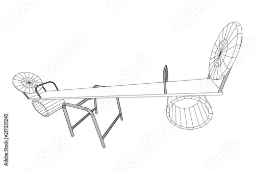 Swing on the playground vector. Seesaw or wooden balance scale. Wireframe low poly mesh vector illustration