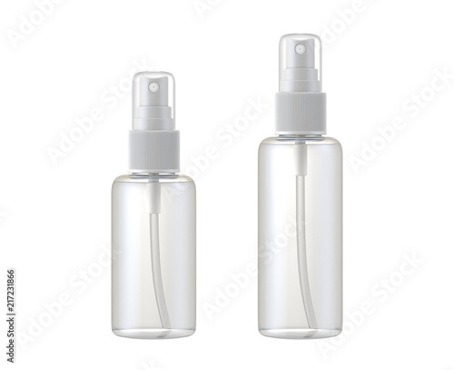 clear glass bottle spray isolated on white background, 3D rendering