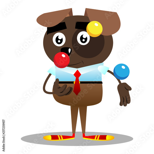 Cartoon illustrated vector business brown dog juggler.