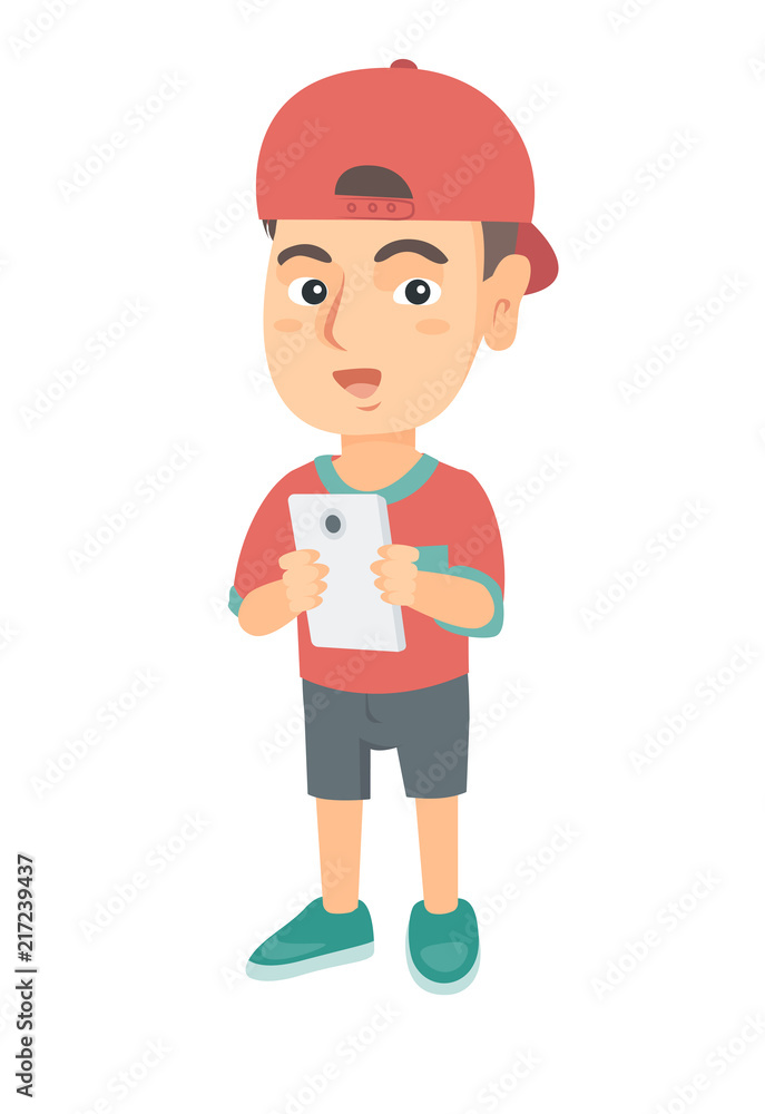 Happy boy child playing online game on cellphone. Smiling small kid have  fun engaged in video games on smartphone. Modern web app. Vector  illustration. 12971707 Vector Art at Vecteezy