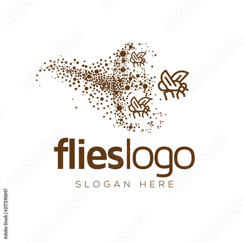 Colony swarm Flies line art logo vector template